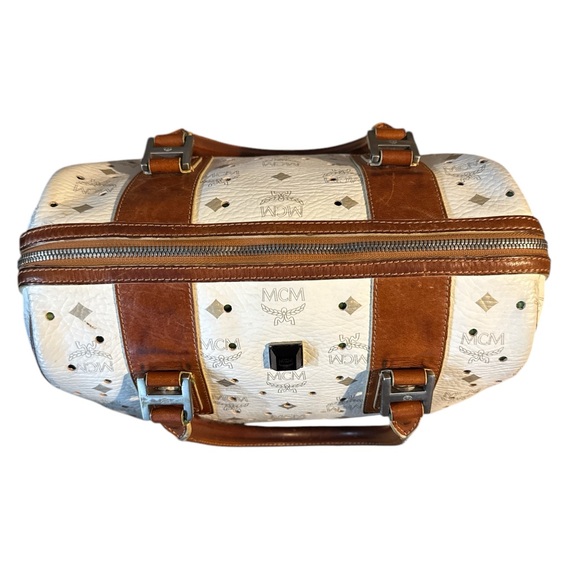 MCM Boston Bag Without Lock And Key in White & Brown EUC - Picture 9 of 15